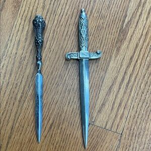 Ornate Silver Tone Letter Opener Set - Decorative Dagger Designs
